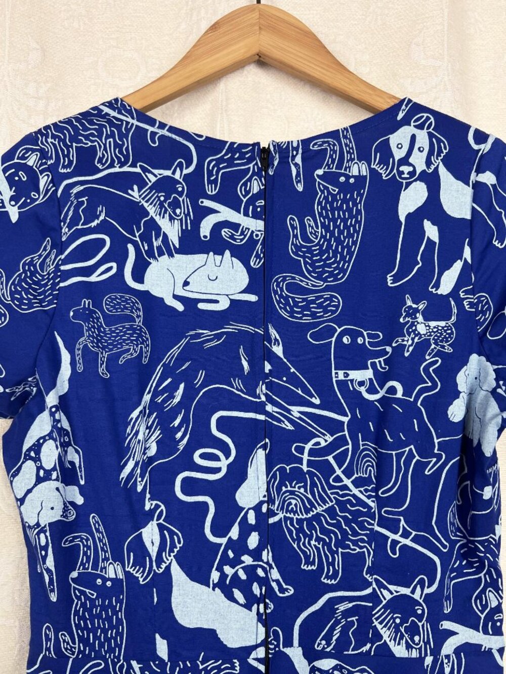 Nooworks Loretta Dress in Blue Dog Print fit & flare stretch cotton whimsy Large - Picture 8 of 11